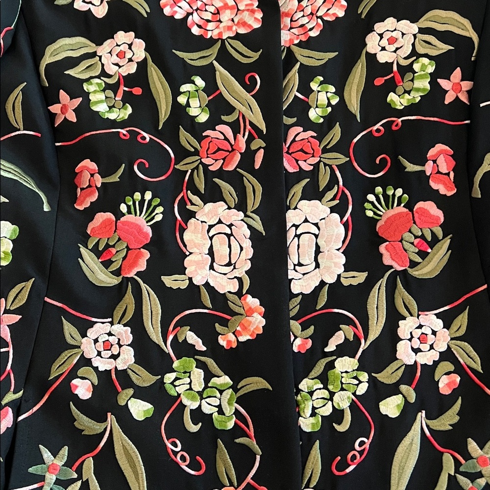 Floral Embroidered Black Coat - Picture 3 of 14